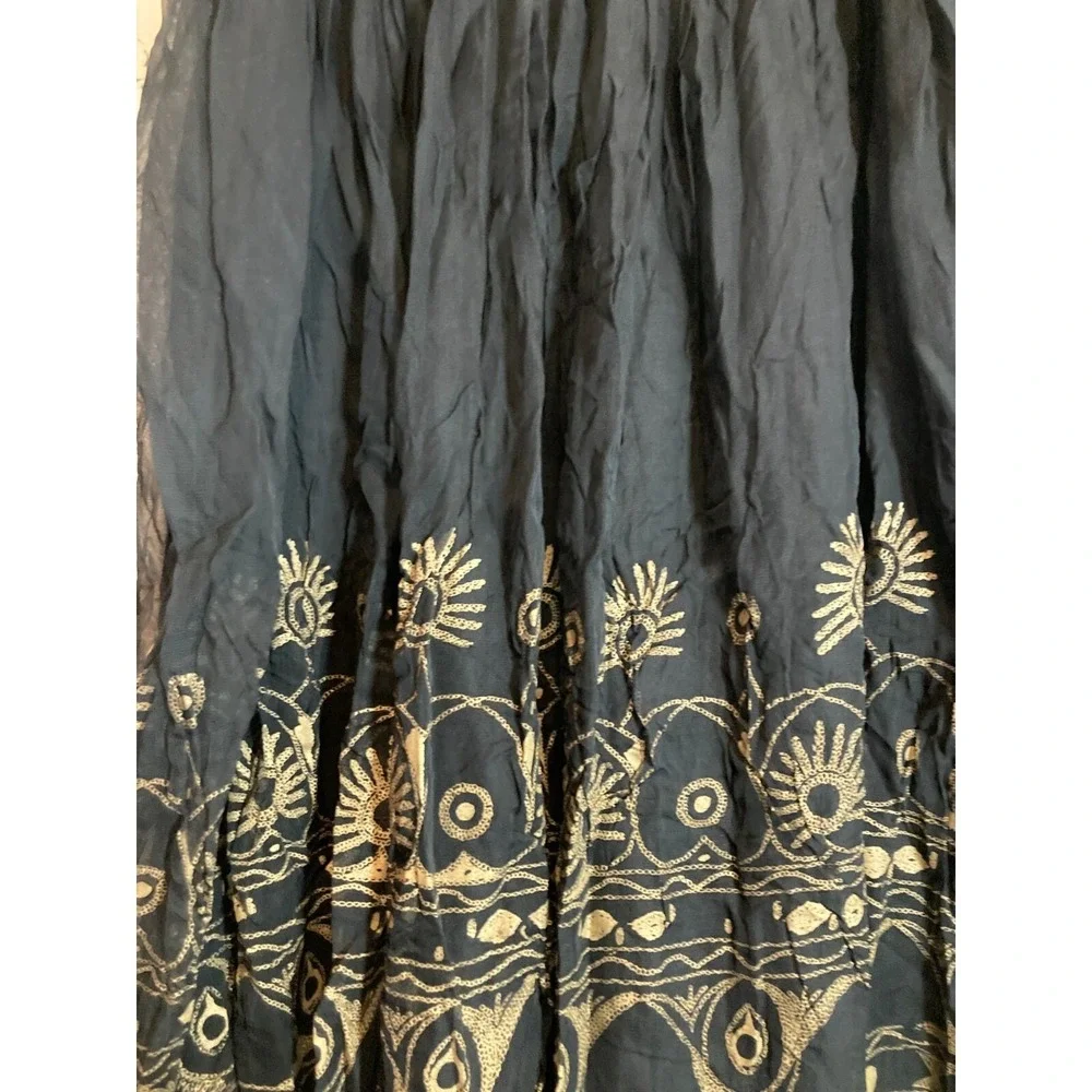 Vintage Together! Skirt Womens 1X Black & Gold Organza Midi‎ Flare Pleated Plus